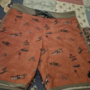Prana Coral and Olive Graphic Board Shorts